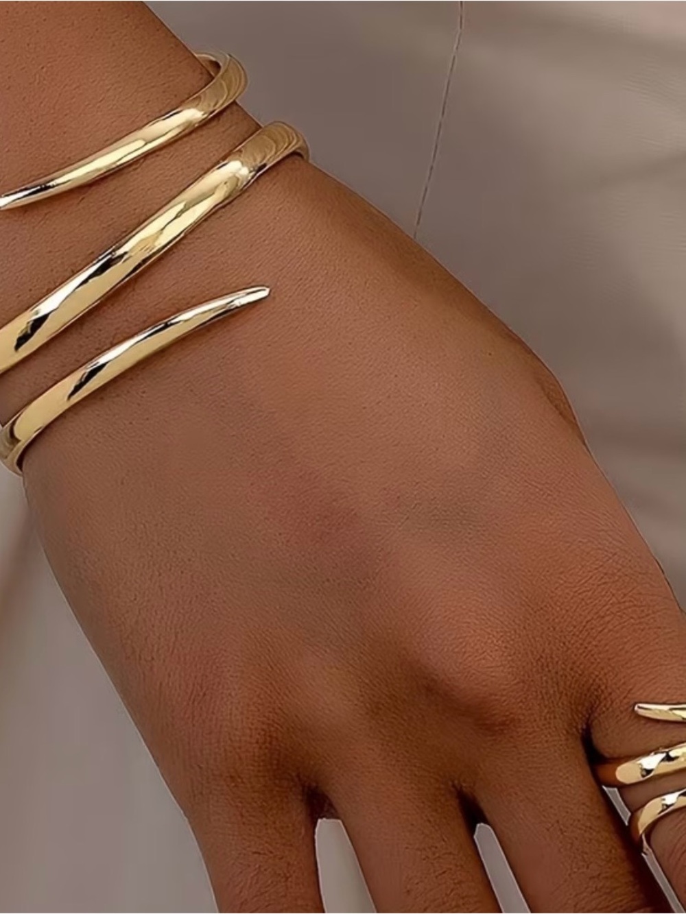 Gold Spiral Cuff Bracelet & ring - Elegant Women Jewelry